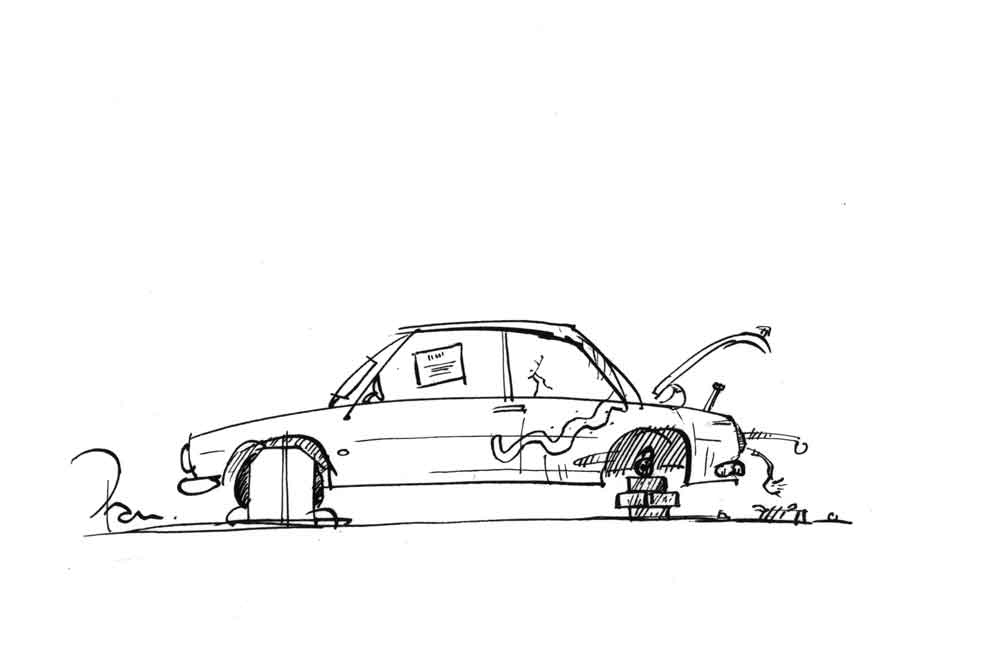 Cartoon of abandoned car