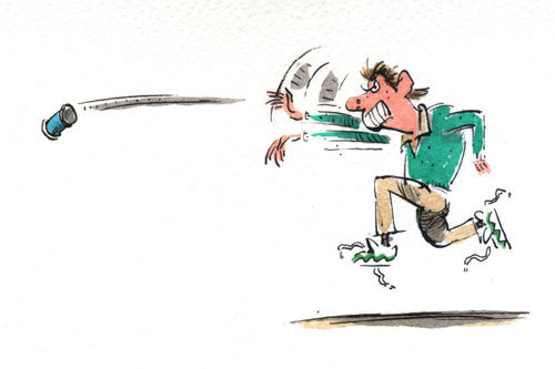 Cartoon of can trowing boy